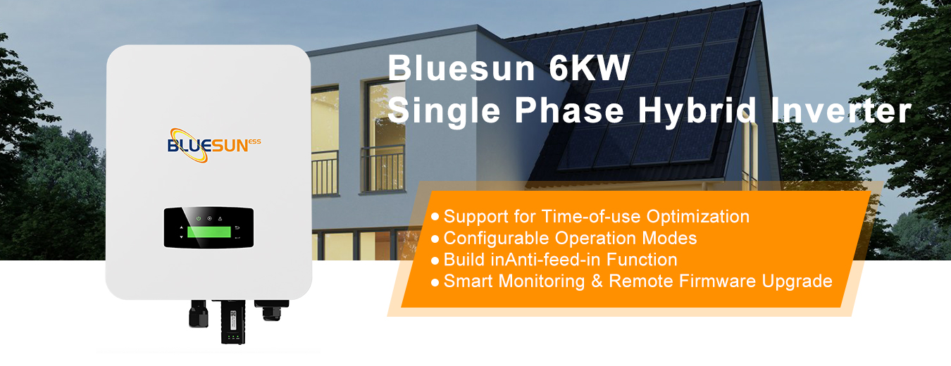 Bluesun 6000W 6kW Solar Hybrid Inverter 48V LiFePO4 10kWh Lithium Battery for Home Energy Storage